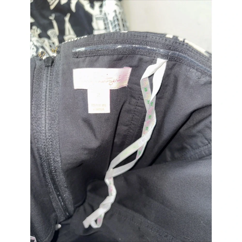 Lilly Pulitzer Bowen Dress Late Night Toile Womens 2 Black Strapless Palm Royale - Picture 4 of 7